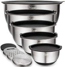 Mixing Bowls Set of 5, Wildone Stainless Steel Nesting Bowls with Airtight Lids,