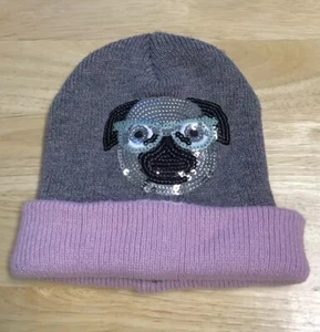 Niñas, gorro con puños con lentejuelas acento de cachorro rosa y gris - Imagen 1 de 4