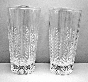 Set of 2 Mikasa ABSTRACT Lead Crystal Highball Tumbler Herringbone 6" X 3" - Picture 1 of 4