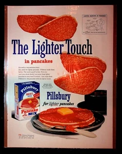 1950er Jahre Pillsbury Pfannkuchen Mix "The Lighter Touch in Pfannkuchen" Kunst Vintage Druck Anzeige - Bild 1 von 1