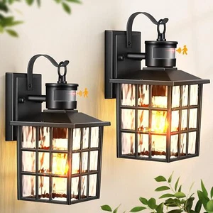 New Outdoor Wall Lights Motion Sensor Porch Lanterns Modern Sconce Ripple Glass - Picture 1 of 9