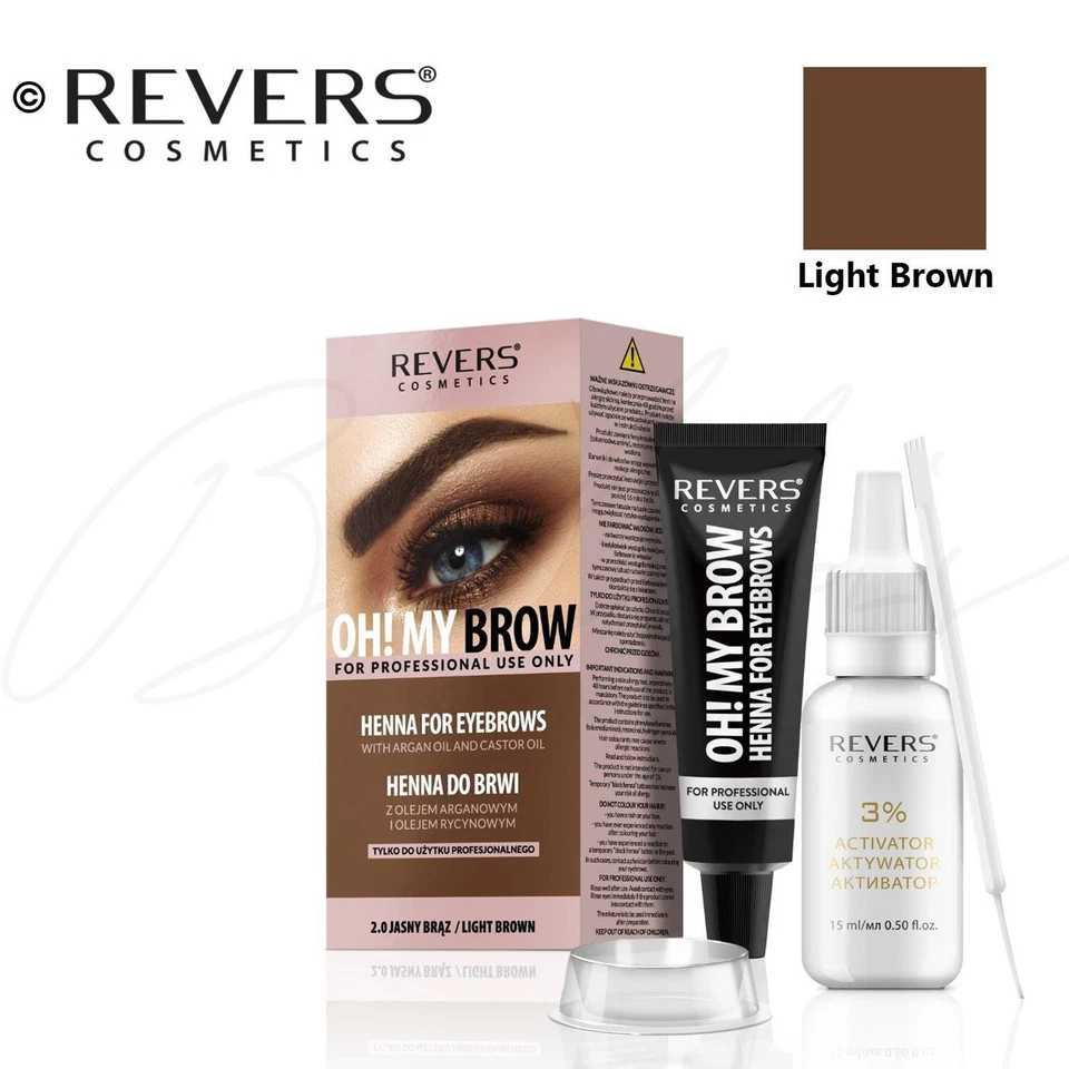 Henna Eyebrow Eyelash Tint Lasting Brow Dye Paint Cream Full Kit - LIGHT BROWN - Image 1 of 1