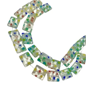 24 pcs Beautiful Floral Design Rectangular Millefiori 11mm x 10mm Glass Beads - Picture 1 of 4