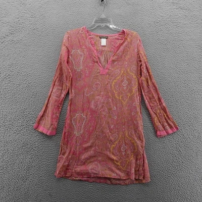 Top túnica Tommy Bahama algodón cachemir XS rosa mujer manga larga boho encubrimiento Foto 1 de 4