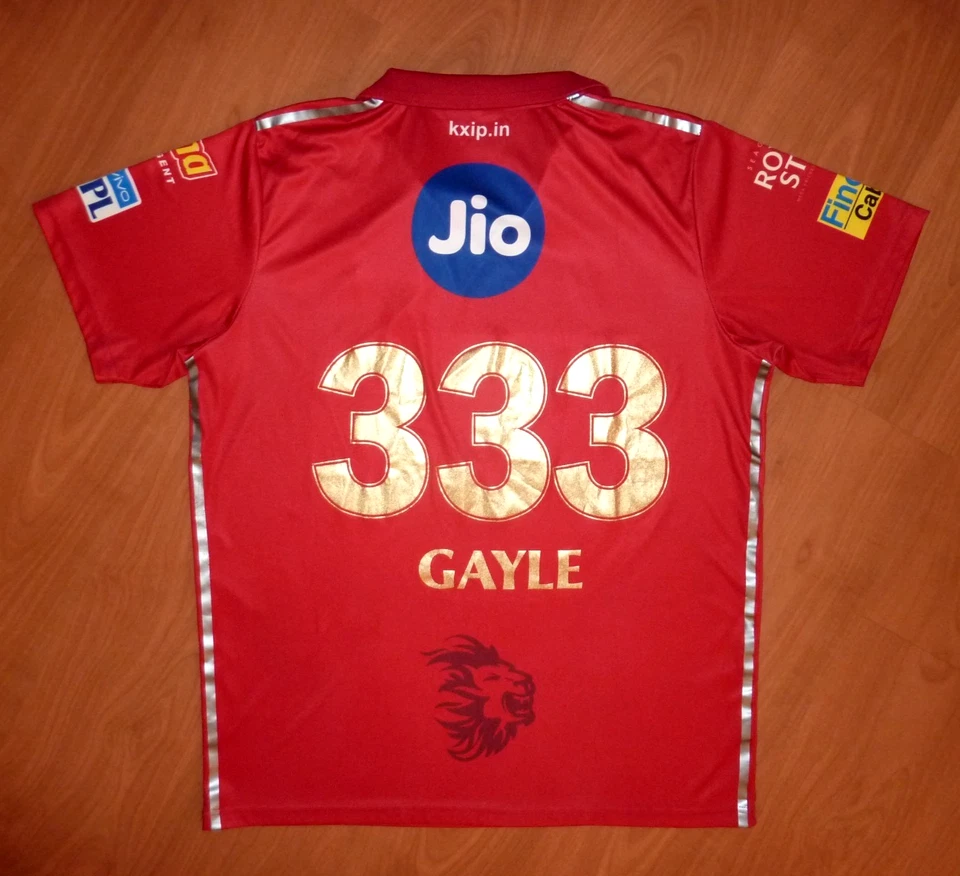 Camiseta de críquete T10 Sports Kings XI Punjab #333 Chris Gayle masculina tamanho XL vermelha S/S - Imagem 1 de 4