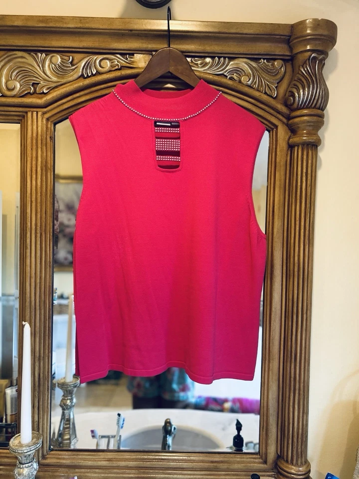 Preciosa camiseta sin mangas rosa frambuesa para mujer Plus 3X 100 % algodón Pima Foto 1 de 4