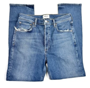 Pantalones de mezclilla rectos AGOLDE Riley largos tiro alto lavado páramo talla 29 botones mosca angustia - Imagen 1 de 12