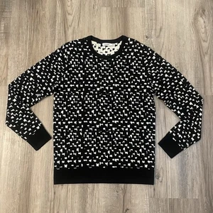 J.Lindeberg Men’s Sweater 100% Merino Wool Black & White Patterned Pullover Sz L - Picture 1 of 9