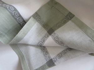 Le Jacquard Francais France Green & White Linen Tablecloth 70" Square - Picture 1 of 11