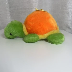 Commonwealth 1985 Orange Yellow Green Turtle Small Stuffed Plush Vtg 8in X 4in - Picture 1 of 6