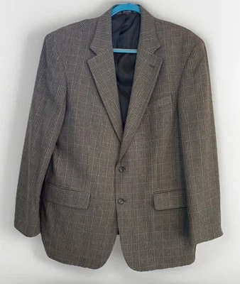 Blazer de seda Oscar De La Renta para hombre talla 43 marrón abrigo deportivo chaqueta pata de gallo Foto 1 de 4