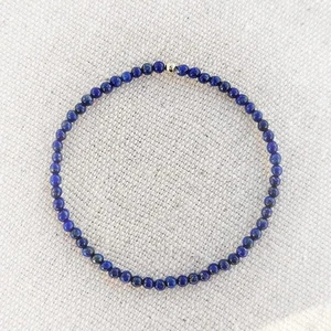 Pulsera elástica hecha a mano con cuentas de piedras preciosas redondas lisas de lapislázuli 3-4 mm 6-8" - Imagen 1 de 8