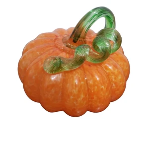 Orange Kürbis Wirbel lockiger Stiel mundgeblasen Kunst Glas Skulptur 5" - Bild 1 von 9