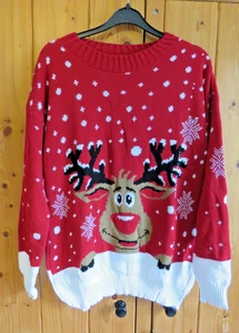 Christmas Reindeer Design Unisex Jumper - One Size/Red - New/Free Post - Picture 1 of 2