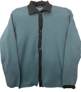 Joan Vas USA Sweater Button Polo Blue Black Size 2 Knitted Cotton Unisex - Picture 1 of 12