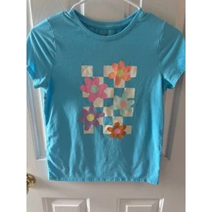 Cat & Jack Graphic Tee Colorful Flowers Checkered Print Short Sleeve L (10/12) - Picture 1 of 5