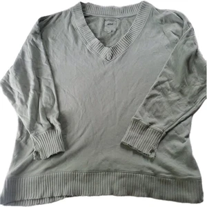 Aerie V-Neck Oversized Distressed Sweatshirt Med Sage Green Y2K Ribbed Top - Picture 1 of 10