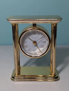 Bulova #B1435 Quartz Brass Desk/Mantel Clock. Battery Operated. Works - Picture 1 of 15