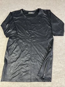 Gabrielle Union NY&Co Black Faux Leather Dress Short Size M Zip Hem Midi Edgy - Picture 1 of 8