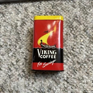 NOS VIKING COFFEE TIN PROMO SAVING BANK METAL COIN COPYRIGHT 1935 MINT UNUSED - Picture 1 of 6
