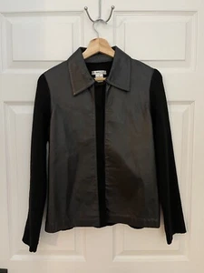 V. Sport Too By Vakko Black Lamb Leather Wool Vintage Womens M Biker Chic Look - Picture 1 of 7