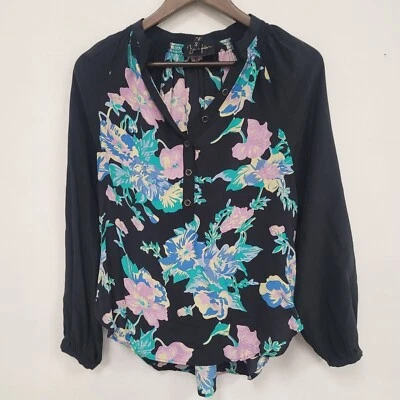Top Yumi Kim Mujer Seda Floral Oscuro Popover Talla S Negro Campesino Oficina Carrera Foto 1 de 4