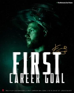 Foto de hockey Filip Gustavsson 1er collage de goles de la NHL Minnesota Wild 8x10 de la NHL - Imagen 1 de 1