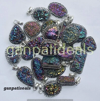 Colgante de piedras preciosas druzy de titanio lote al por mayor de 5 piezas joyas enchapadas en plata 925 Foto 1 de 4