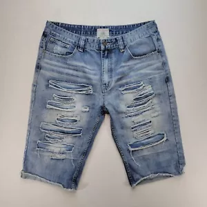 Smoke Rise Denim Shorts Mens 38* Blue Bermuda Distressed Ripped Streetwear Jean - Picture 1 of 9
