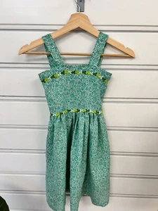 Handmade Girl's Green Sleeveless Dress w/ Floral Details - Picture 1 of 4