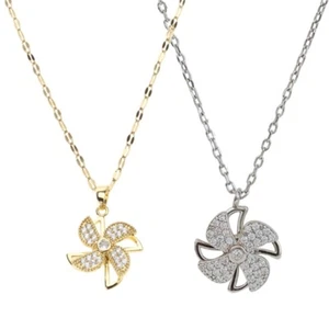 Rotatable Windmill Pendant Choker Necklace Pinwheel Charms Necklace - Picture 1 of 9