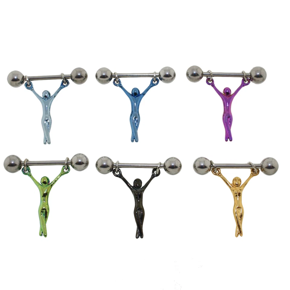 Par de anillos de barra de acero con protectores de pezón con dama, calibre 14 Foto 1 de 1