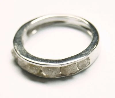 Помолвочное кольцо из серебра 925 пробы с натуральным чистым белым необработанным бриллиантом I3 1,60 карата - Изображение 1 из 4