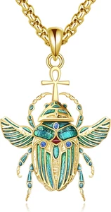 Scarab Beetle Necklace 925 Sterling Silver Egyptian Jewelry Gifts for Men Women - Picture 1 of 6