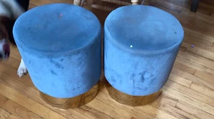 modern Blue & GOLD velvet bench vanity seat stool footstool ottoman Decor Accent - Picture 1 of 8