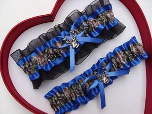 NEW Mossy Oak Camouflage Camo Royal Blue Black Wedding Garter Hunter Chick * - Picture 1 of 2