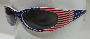 UNISEX SUNGLASSES PATRIOTIC USA FLAG ALL OVER PRINT, STYLE WRAP. FRAME WHITE - Picture 1 of 2