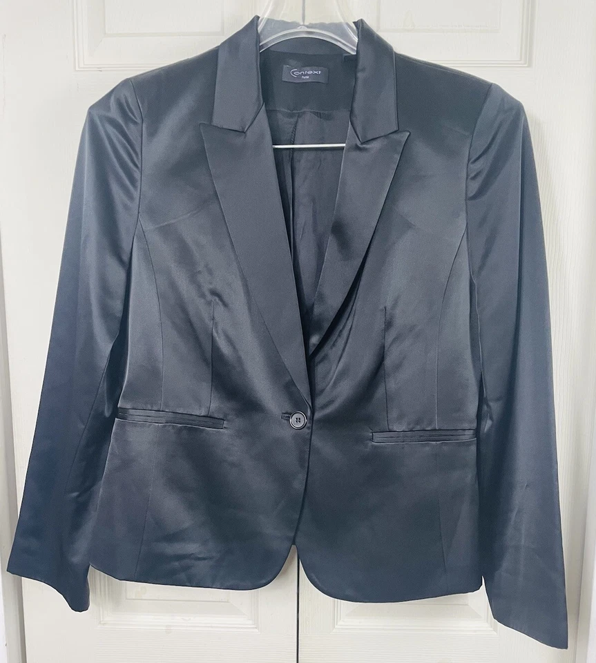 Jaqueta Blazer Context Petite Feminina Tamanho 14P Preta Um Botão Casual - Imagem 1 de 4