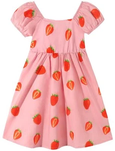 Girls' Short Sleeve Floral Smocked Dress Casual Printed Outfit 2-12 Yrs - Picture 1 of 7
