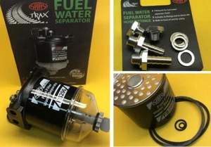 SAAS FS201 5/16" 8mm barb Inline fuel filter water separator + spare filter - Imagen 1 de 9