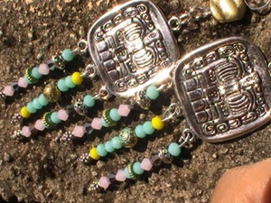 native american earrings BLESSED aztec mayan hand carved silver crystals inca #2 - Picture 1 of 8