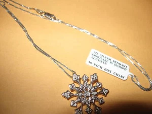 NEW .925 SILVER PENDANT SNOWFLAKE diamond accents 18" .925 silver CHAIN sterling - Picture 1 of 5