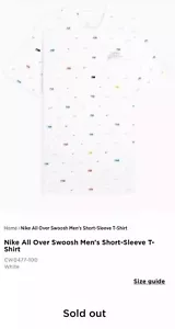 T-shirt sportiva Nike ""Swoosh All Over Print"" cotone bianco uomo small CW0477 010 - Foto 1 di 12