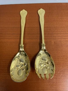 Vintage Plated Kings Pattern Berry Spoon & Fork/ Salad Servers B155 - Picture 1 of 6