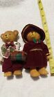 VINTAGE PAIR OF TEDDY BEARS GIRL AND BOY CHRISTMAS OUTFITS PLASTIC RESIN