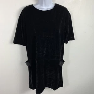 Eleven Paris Womens Dress Sz S Black Velvet Short Sleeve Knee Length Zipper NEW - Picture 1 of 13