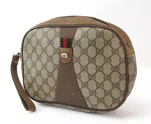 Authentische Vintage GUCCI braune GG PVC Sherry Line & Handgelenk Clutch Tasc... - Bild 1 von 15