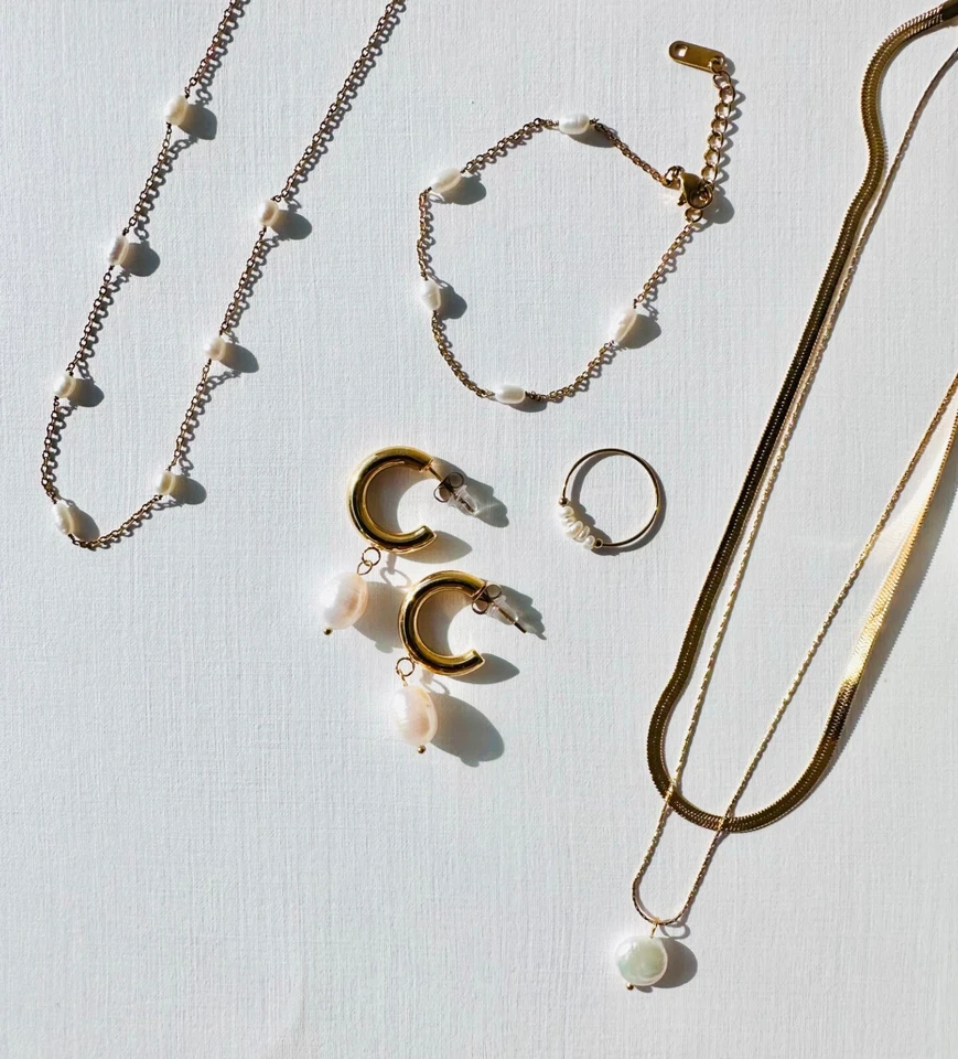 Dangle Pearl Earrings Huggie Earrings Waterproof Chunky Pearl Hoop Huggies CUTE - Image 1 of 4