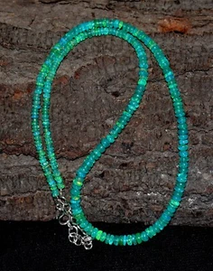 16"Natural Ethiopian Green Opal Wello Fire Opal Gemstone Bead  Necklace 3-4.5mm - Picture 1 of 5