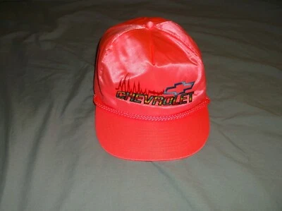 VTG 80’s Satin CHEVROLET Neon cap Pink Chevy Auto racing Car hat USA - Image 1 of 4